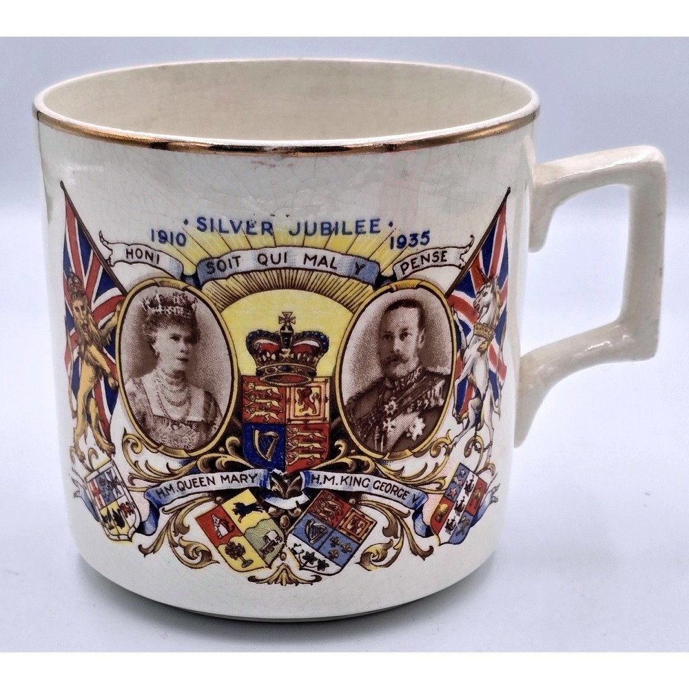 Vintage 1935 King‎ George V Queen Mary Silver Jubilee Commemorative Mug Ceramic